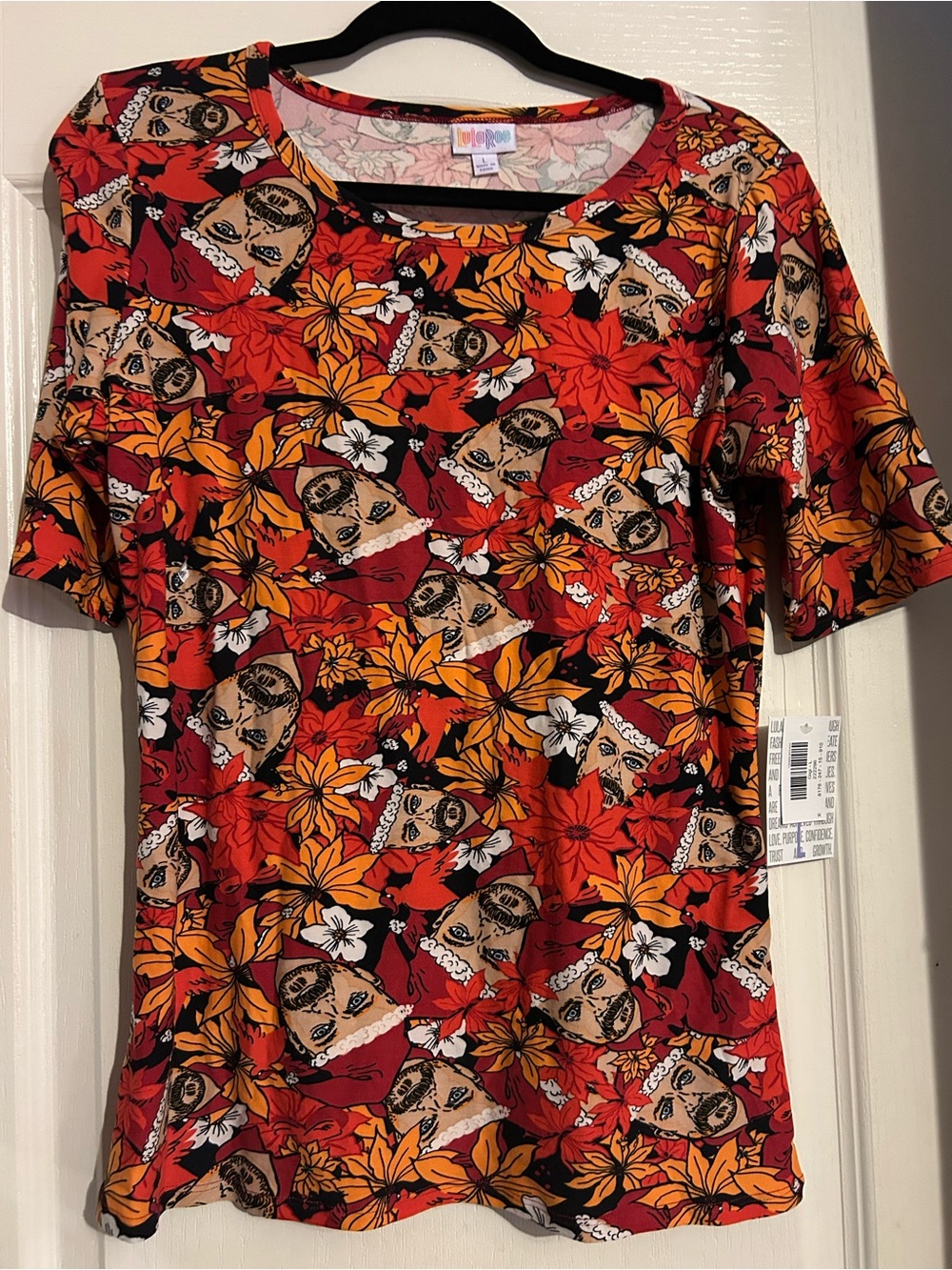 LuLaRoe Gigi Santa Red Orange Floral Holiday Top large